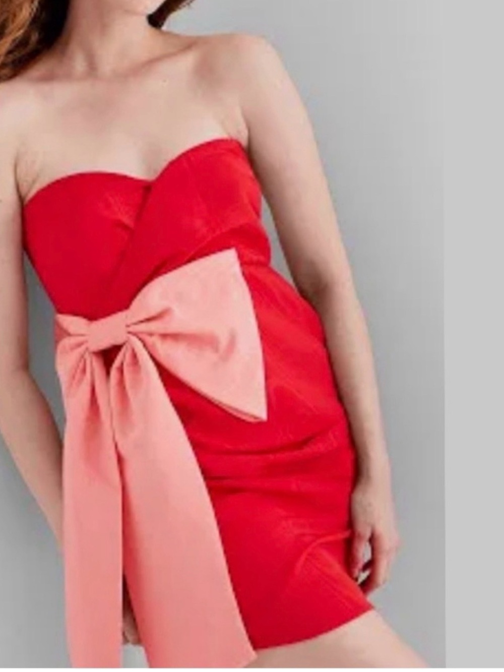 Strapless Red Mini Dress with Blush Bow